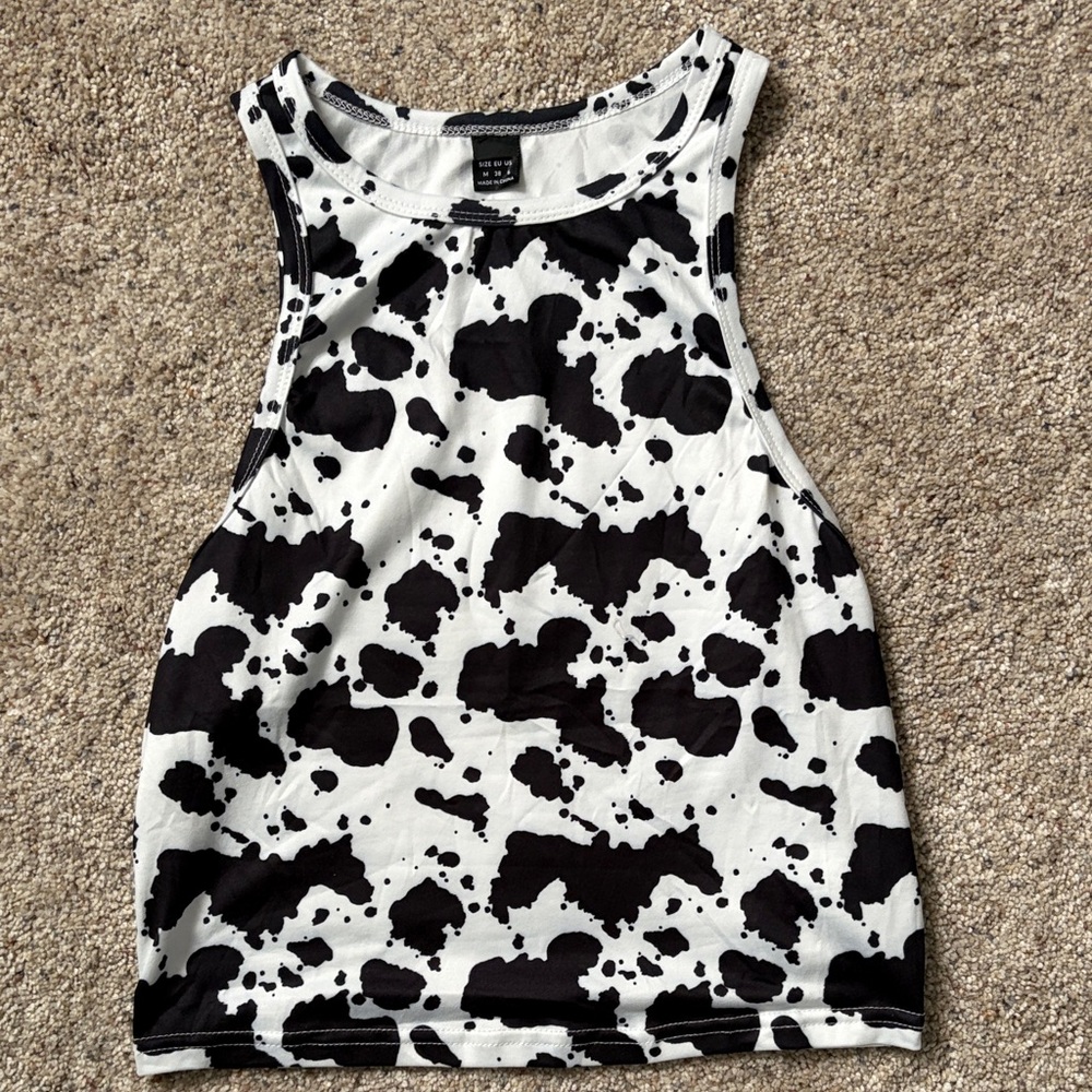 Black and White Cow Print Women's Tank Top